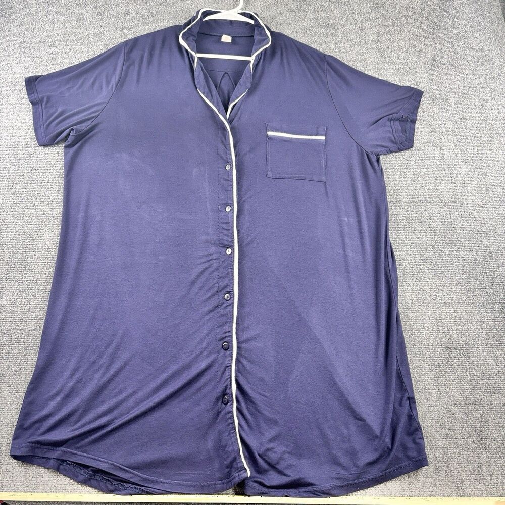 Shirley Sleep Shirt Womens 2XL Navy Button Front Pajama Top Pocket